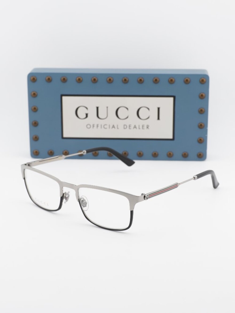 Gucci GG0135O 002 Rectangle Eyeglasses 52mm - Ruthenium / Black